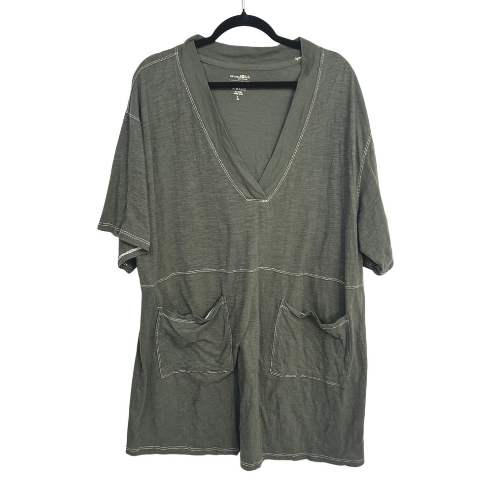 Natural Life Oversized Tunic Dress‎ Large Olive Gray Pockets Lagenlook Boho